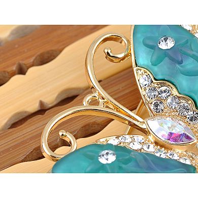 Crystal Blue Green Cartoon Carved Wing Butterfly Pin Brooch