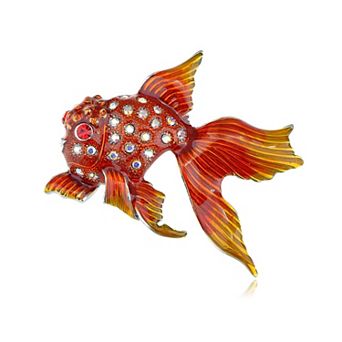 Fire Red Orange Gloss Paint Clear Crystal Rhinestone Pretty Goldfish Pin Brooch