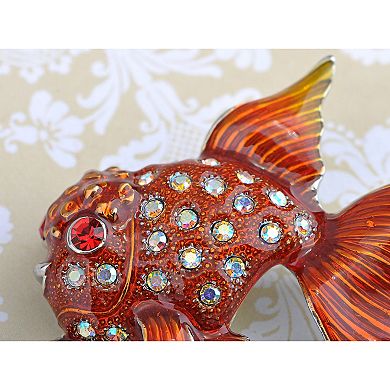 Fire Red Orange Gloss Paint Clear Crystal Rhinestone Pretty Goldfish Pin Brooch
