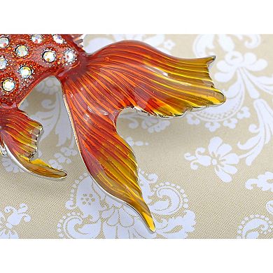 Fire Red Orange Gloss Paint Clear Crystal Rhinestone Pretty Goldfish Pin Brooch