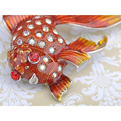 Fire Red Orange Gloss Paint Clear Crystal Rhinestone Pretty Goldfish Pin Brooch