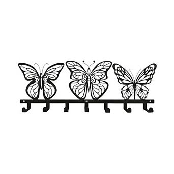 Wall-Mounted Butterfly Key Rack Metal Holder with 7 Hooks for Entryway or Kitchen