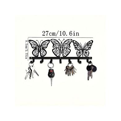 Wall-Mounted Butterfly Key Rack Metal Holder with 7 Hooks for Entryway or Kitchen