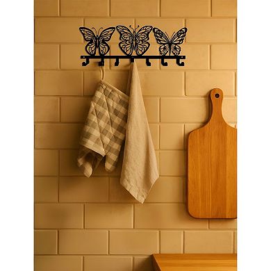 Wall-Mounted Butterfly Key Rack Metal Holder with 7 Hooks for Entryway or Kitchen