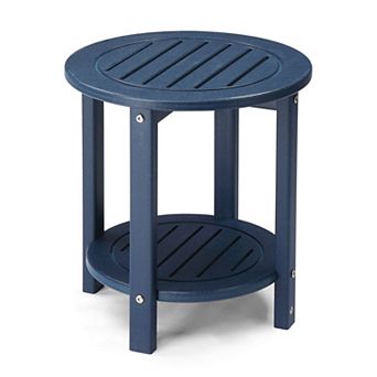2 tier Round Outdoor Side Table with Bottom Shelf for Patio, Porch, Balcony, or Garden Seating