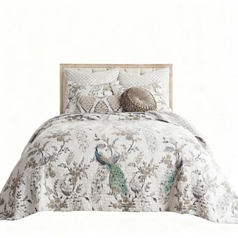 Floral Peacock Cotton Pre-washed Reversible King Bedspread Set