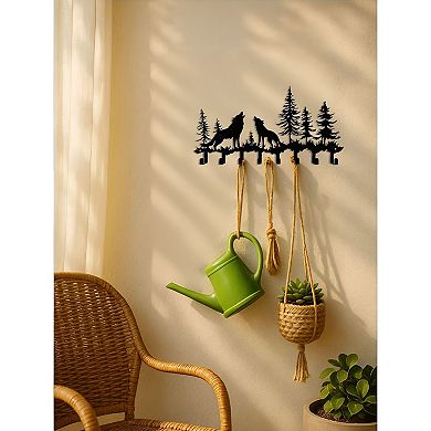 Wolf Wall Key Holder with 8 Hooks Metal Entryway Key and Hat Organizer