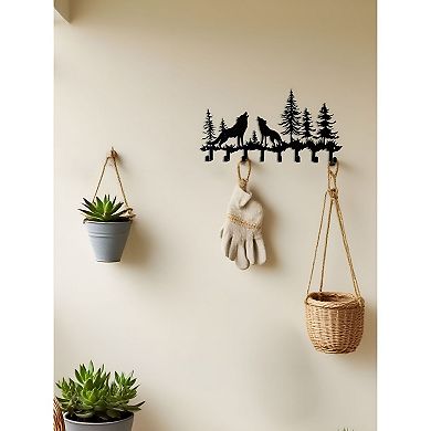 Wolf Wall Key Holder with 8 Hooks Metal Entryway Key and Hat Organizer