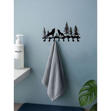Wolf Wall Key Holder with 8 Hooks Metal Entryway Key and Hat Organizer