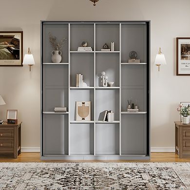 Loheer Rotating Queen Murphy Bed with Hidden Storage Racks and Space Saving Design