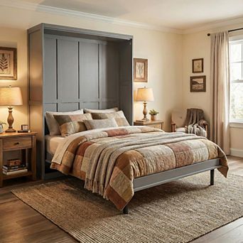 Loheer Rotating Queen Murphy Bed with Hidden Storage Racks and Space Saving Design