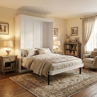 Loheer Rotating Queen Murphy Bed with Hidden Storage Racks and Space Saving Design