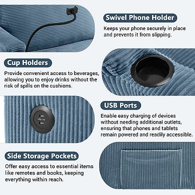 Pnronnc Sleeper Sofa, Convertible Loveseat Sofa Bed with Two USB Ports, Cup Holders & Phone Holder