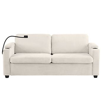 Pnronnc Sleeper Sofa, Convertible Loveseat Sofa Bed with Two USB Ports, Cup Holders & Phone Holder