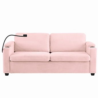 Pnronnc Sleeper Sofa, Convertible Loveseat Sofa Bed with Two USB Ports, Cup Holders & Phone Holder
