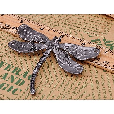 Gunmetal Tone Clear Rainbow Rhinestones Dragonfly Insect Brooch Pin
