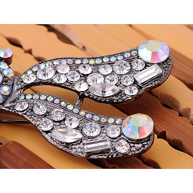Gunmetal Tone Clear Rainbow Rhinestones Dragonfly Insect Brooch Pin