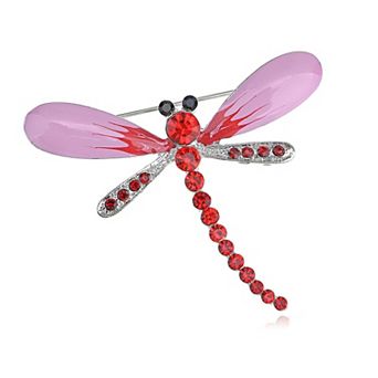Gunmetal Tone Clear Rainbow Rhinestones Dragonfly Insect Brooch Pin