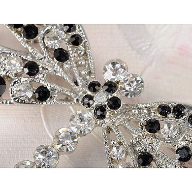 Silvery Tone Jet Black Rhinestones Dragonfly Insect Wings Brooch Pin