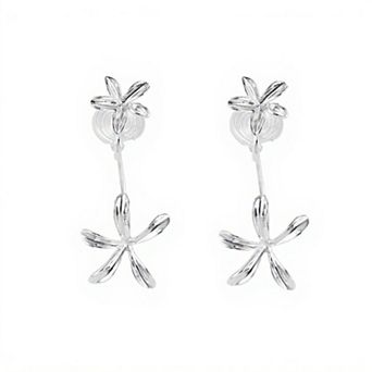 Women's Double Layer Flower Drop Earrings with Metallic Petal Design