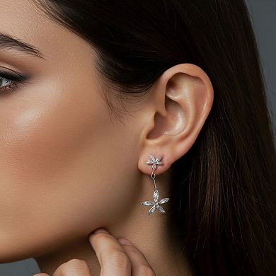 Women's Double Layer Flower Drop Earrings with Metallic Petal Design