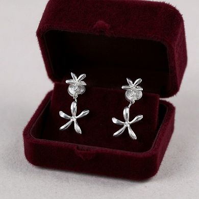 Women's Double Layer Flower Drop Earrings with Metallic Petal Design
