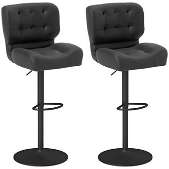Set of 2 Faux Leather Swivel Bar Stools Set Adjustable Height Tufted Back