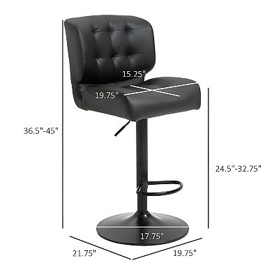 Set of 2 Faux Leather Swivel Bar Stools Set Adjustable Height Tufted Back