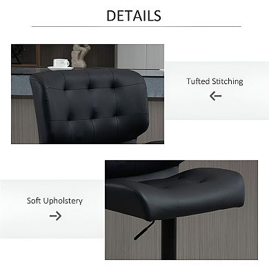 Set of 2 Faux Leather Swivel Bar Stools Set Adjustable Height Tufted Back