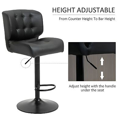 Set of 2 Faux Leather Swivel Bar Stools Set Adjustable Height Tufted Back