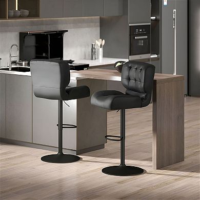 Set of 2 Faux Leather Swivel Bar Stools Set Adjustable Height Tufted Back