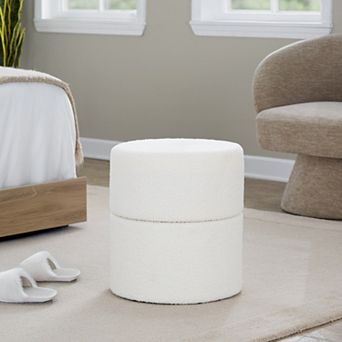 Loheer Swivel Ottoman Round Accent Footrest Upholstered Polyester