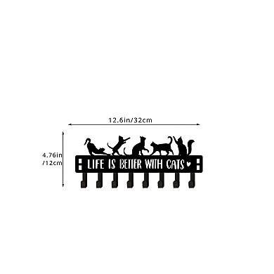Over-the-Door Cat Hook Rack Metal 8 Hooks Entryway Bedroom Organizer