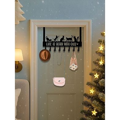 Over-the-Door Cat Hook Rack Metal 8 Hooks Entryway Bedroom Organizer