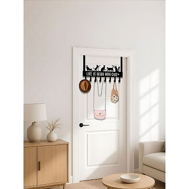 Over-the-Door Cat Hook Rack Metal 8 Hooks Entryway Bedroom Organizer