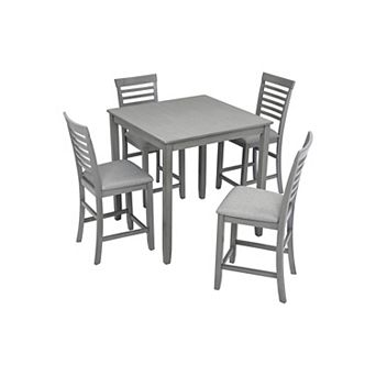 Pnronnc 5 pc Dining Table Set, Counter Height Kitchen Table Set with 4 Upholstered Chairs