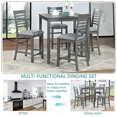 Pnronnc 5-Piece Dining Table Set, Counter Height Kitchen Table Set with 4 Upholstered Chairs