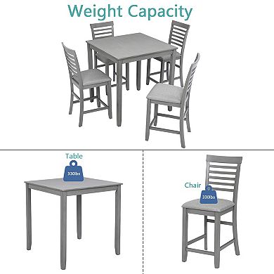 Pnronnc 5-Piece Dining Table Set, Counter Height Kitchen Table Set with 4 Upholstered Chairs