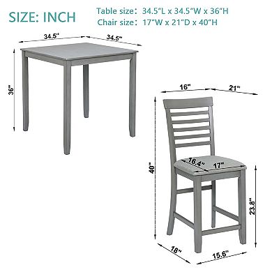 Pnronnc 5-Piece Dining Table Set, Counter Height Kitchen Table Set with 4 Upholstered Chairs