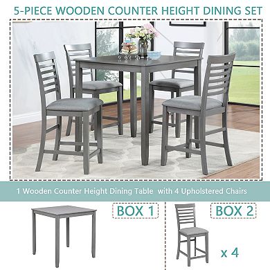 Pnronnc 5-Piece Dining Table Set, Counter Height Kitchen Table Set with 4 Upholstered Chairs