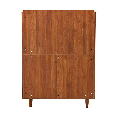 Loheer Modern Slim Walnut Shoe Cabinet with Flip Drawer Storage and Metal Legs
