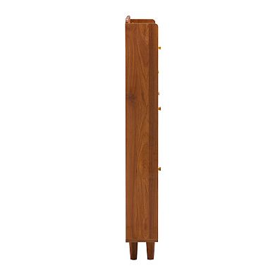 Loheer Modern Slim Walnut Shoe Cabinet with Flip Drawer Storage and Metal Legs