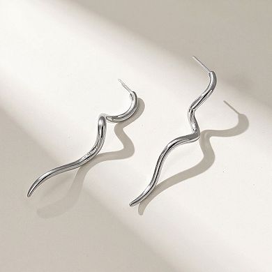 Wavy Metal Drop Earrings with Sculpted Curved Silhouette and Sleek Minimalist Design