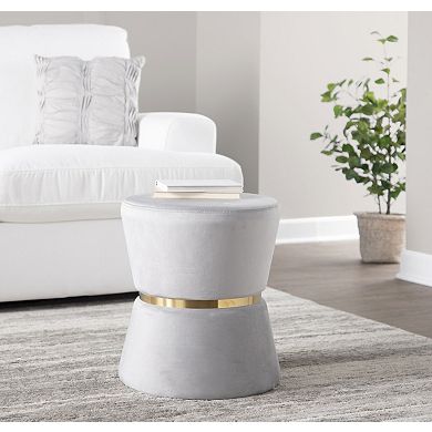 Loheer Contemporary Velvet Ottoman with Metal Accent Band
