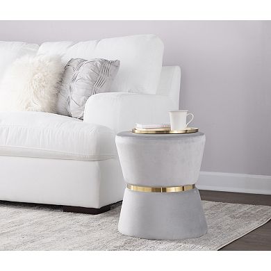 Loheer Contemporary Velvet Ottoman with Metal Accent Band