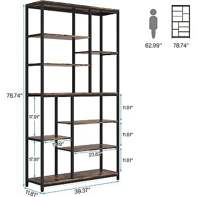 Open-Back Bookcase with Metal Frame for Living Room, Office, or Bedroom