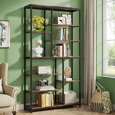 Open-Back Bookcase with Metal Frame for Living Room, Office, or Bedroom