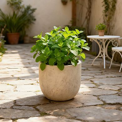 KWPZQEB Modern Design Light Yellow Planter, Large Outdoor Round Magnesium Oxide Planter Set of 3