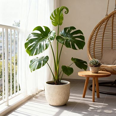 KWPZQEB Modern Design Light Yellow Planter, Large Outdoor Round Magnesium Oxide Planter Set of 3