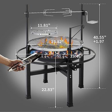 Round Charcoal Grill Outdoor BBQ Grill with Adjustable Height Cooking